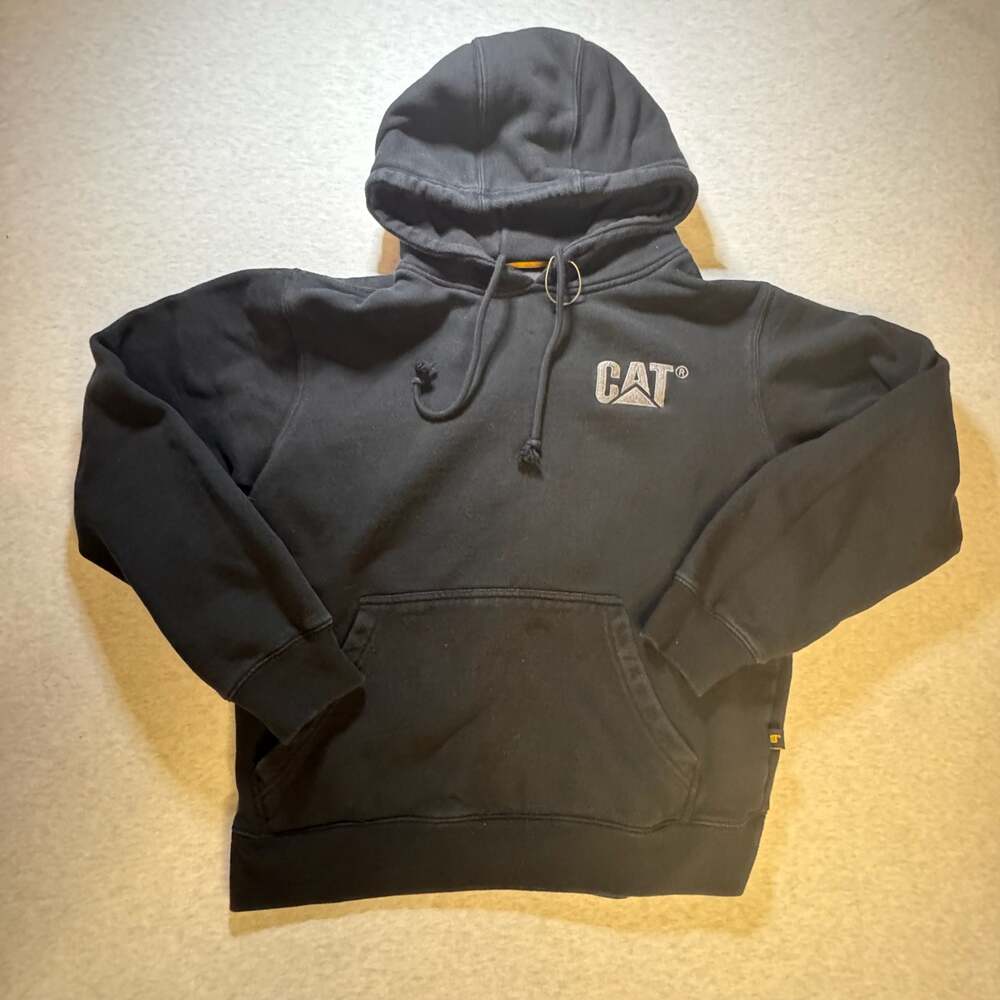 CAT Caterpillar Black Embroidered Logo Pullover Hoodie Sweatshirt Size M